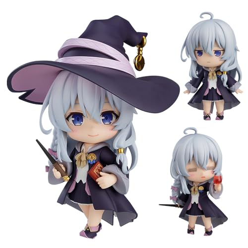 Insxuan Elaina Figur Elaina Actionfigur mit Zubehör Wechselbares Gesicht bewegliche Figur Wandering Witch: The Journey of Elaina Figur 10 cm PVC Anime Modell Statue Mini Statue Desktop Ornamente von Insxuan