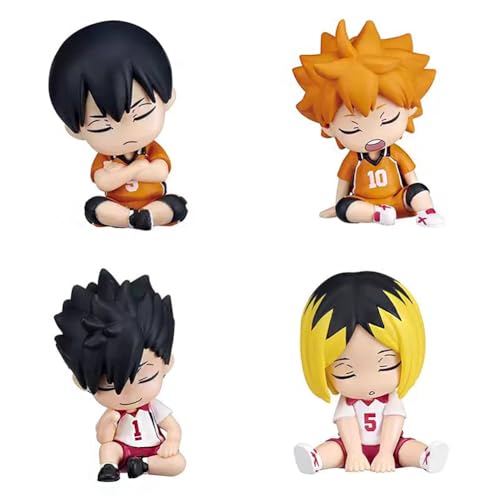 Insxuan Miniatur Figuren Haikyuu!! Hinata Shoyo/Tobio Kageyama/Kuroo Tetsurou/Kozume Kenma Figur - 6cm Sitzende Haikyuu Charaktere Sammleredition Model Set für Desk Dekoration von Insxuan