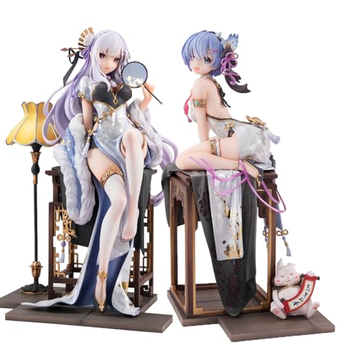 Insxuan Re:0 Rem und Emilia Figuren Chinesischer Stil Qipao Sitzfigur Modell 23CM Anime Figuren Sammlerstück Geburtstagsgeschenk mit Box Elegante Anime Mädchen Statue von Insxuan