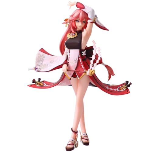 Insxuan Yae Miko Figurine, Yae Miko 25cm Figur Stehende Sammlung mit Wechselbarem Zubehör Gaming Statue Modell Sculpture Action Figur von Insxuan