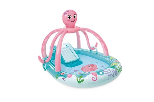INTEX Friendly Octopus Aufblasbarer Kiddie Pool: aufblasbarer Kinderpool mit Wassersprüher und Rutsche – Splash Pad – 233,7 x 182,9 x 149,9 cm – ab 3 Jahren von Intex