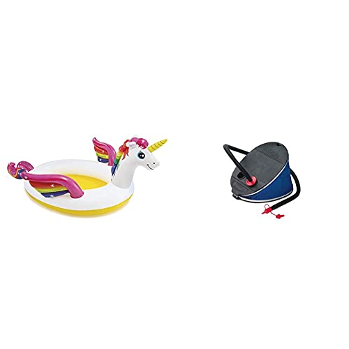 Intex 57441 Schimmbad mit Fontäne Einhorn Planschbecken Unicorn 272 x 193 x 104 cm & Giant Bellows Fußpumpe - Luftpumpe - 30 cm - Mit 3 Düsenaufsätze von Intex