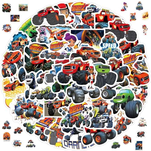 110 Stück Monster Truck Aufkleber, Blaze Sticker Aufkleber, Cartoon Anime Aufkleber, Wasserdicht Vinyl Aufkleber für Laptop Telefon Wasserflasche Skateboard Koffer Gitarre Auto Fahrrad von Invasye