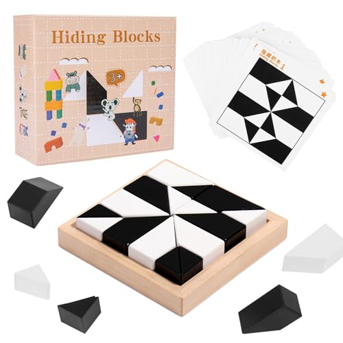 Brain Puzzle Spiel, Montessori Geometrische Form Puzzles, Holz Brain Teasers Spiel Puzzles, Verstecktes Baustein Puzzle Spielzeug, Brettspiele Spielzeug 3D Puzzles für Kinder ab 3 Jahren von Invasye