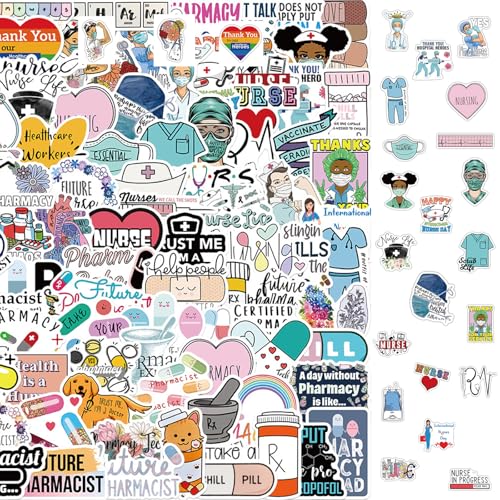 Invasye 100 Stück Krankenschwester Aufkleber, Internationaler Tag der Krankenschwestern Sticker Set, Lustige medizinische Aufkleber, Wasserfeste Doktor Sticker, für Laptop Scrapbook Koffer Skateboard von Invasye