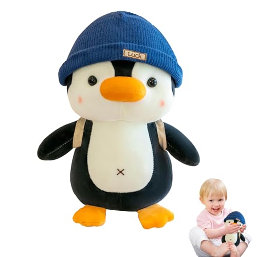 Invasye 23cm Pinguin Stofftier, Pinguin Kuscheltier, Pinguin PlüSchtier, mit Rucksack und Blauen Hut, Cartoon Pinguin Puppe für Kinder, Schmusetier Geschenk für Mädchen Jungen Babys von Invasye