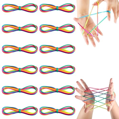 Invasye Fadenspiel Fingerspiel, 12 Stück Rainbow Rope, Finger Twist Kinder, Fingerspiel Faden Spielzeug, Flexibles Fadenspiele Für Kinder Mit Anleitung, Mitgebsel für Mädchen Jungen von Invasye