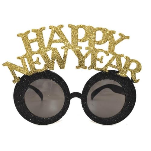 Inzopo Happy New Year Brille Neujahr Sonnenbrille Fancy Glitter Dekorative Brille Neuheit Party Brille Lustige Sonnenbrille Glitzer Dekorative Brille (Gold) von Inzopo