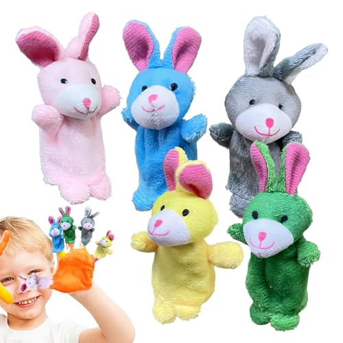 Adorable Finger Puppets, Set of 5 Plush Bunny Interactive Toys, Soft Animal Puppet Dolls for Kids, Storytelling, Playtime, School and Birthday Gift, 3.94 Inches von Iouyjiu