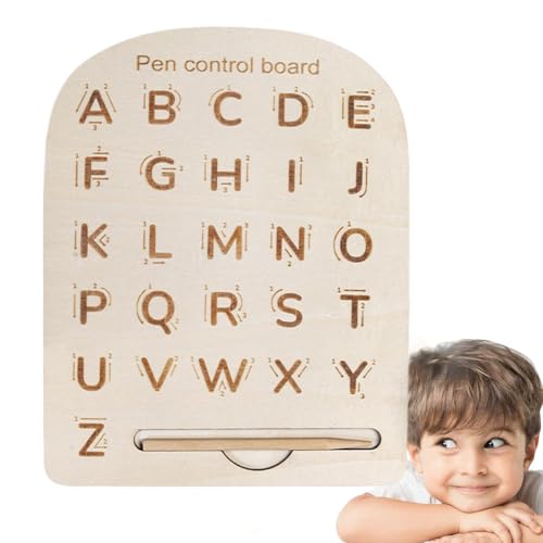 Alphabet Tracing Board, Wooden Number Board, Tracing Activity Board, Kids Learning Boards with Durable and Safe Wooden Design 8.86x7.09x2.36 Inches for Preschoolers (1 Piece) von Iouyjiu