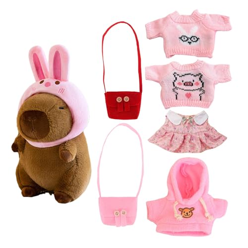 Cute Dress Up Capybara Plush, Animal Plush with Hat and Clothes, Soft Capybara Stuffed Toy, 9 Inch Capybara Toy Includes 1 Bunny Hat, 4 Cloth, 2 Bags for Kids, Holiday, Birthday Presents von Iouyjiu