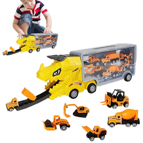 Dinosaur Car Carrier, Transporter Truck Toy, Interactive Catapult Hauler, 6 MiniDino Car, Fun Playset Kids' Vehicle Adventures,for YoungDino and Vehicle Enthusiasts, Alloy von Iouyjiu