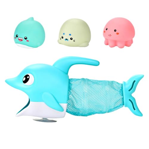 Dolphin Shape Design Kids Bath Toys, Sturdy Fishing Playset, Water Spray Fish Toys, Decorative Bath Time Toys 30 x 13 x 20 cm für Kinder, Present, Home, Bath Room Tub, Blau, Gelb von Iouyjiu