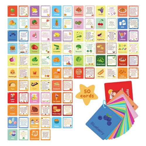 Food Flash -Karten -Set - Kinder Flash -Karten | 50-teiliges doppelseitiges Bildungsspiel für, Mädchen, Schule, Klassenzimmer, Homeschool, Baby-Lernaktivitäten, 12x13x2,5 cm Multicolor Food Flash -Karten -Set - Kinder Flash -Karten | 50-teiliges doppelseitiges Bildungsspiel für, Mädchen, Schule, Klassenzimmer, Homeschool, Baby-Lernaktivitäten, 12x13x2,5 cm Multicolor von Iouyjiu