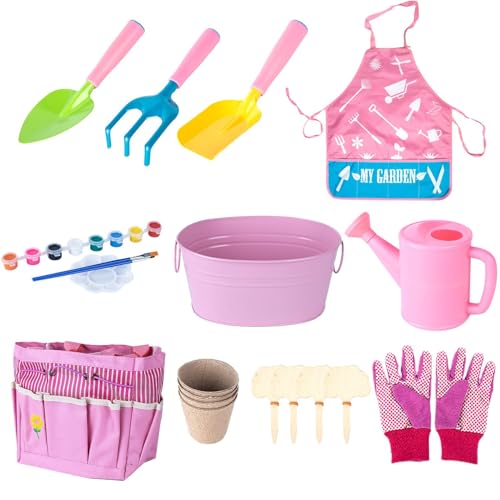 Fun Kids Gardening Tools, Outdoor Gardening Play Kit, Gardening Kids Outdoor Toy, Educational Garden Tools with Watering Can, Shovel, Rake, Gloves, and Storage Bag 9.06 x 7.09 x 7.48 inches for Kids von Iouyjiu