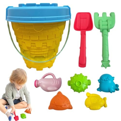 Iouyjiu Beach Toy Set, 8-Piece Interactive Cartoon Playset, Toys with Bucket, Watering Can, Shovel, Rake & Molds, Fun Outdoor Sand Plays for Boys and Girls, 8.27x9.06 Inches von Iouyjiu