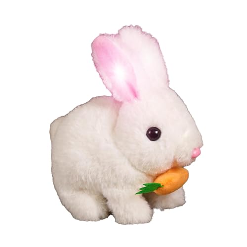 Iouyjiu Bunny Toy, Stuffed Animal, Hopping Robotic Jumping, Twitching Nose Simulated Rabbit Interactive Plüsch, Plüschspielzeug für Kinder, Zuhause, Wohnzimmer, Indoors, Weiß, Pink, Gelb von Iouyjiu