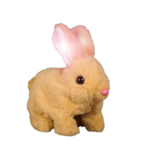 Iouyjiu Bunny Toy, Stuffed Animal, Hopping Robotic Jumping, Twitching Nose Simulated Rabbit Interactive Plüsch, Plüschspielzeug für Kinder, Zuhause, Wohnzimmer, Indoors, Weiß, Pink, Gelb von Iouyjiu