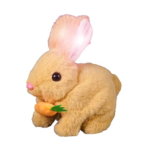 Iouyjiu Bunny Toy, Stuffed Animal, Hopping Robotic Jumping, Twitching Nose Simulated Rabbit Interactive Plüsch, Plüschspielzeug für Kinder, Zuhause, Wohnzimmer, Indoors, Weiß, Pink, Gelb von Iouyjiu