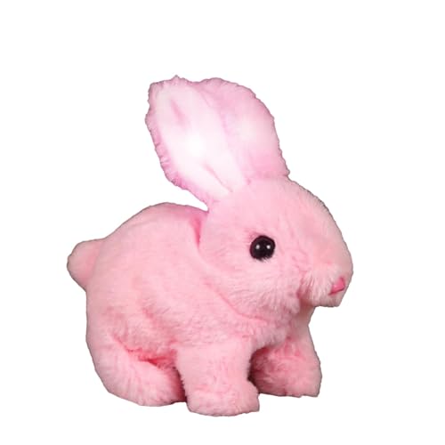 Iouyjiu Bunny Toy, Stuffed Animal, Hopping Robotic Jumping, Twitching Nose Simulated Rabbit Interactive Plüsch, Plüschspielzeug für Kinder, Zuhause, Wohnzimmer, Indoors, Weiß, Pink, Gelb von Iouyjiu