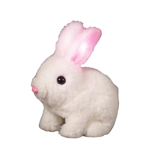 Iouyjiu Bunny Toy, Stuffed Animal, Hopping Robotic Jumping, Twitching Nose Simulated Rabbit Interactive Plüsch, Plüschspielzeug für Kinder, Zuhause, Wohnzimmer, Indoors, Weiß, Pink, Gelb von Iouyjiu