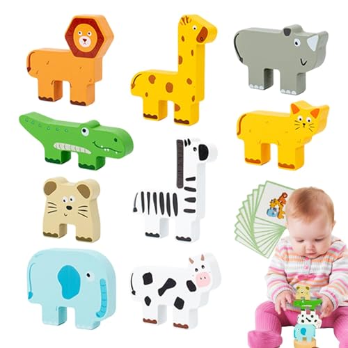 Iouyjiu Educational Toy Blocks, Toddler Stacking Toy, Fun Animal Toy Wooden Animal Stacking Toys, Balance Building Blocks Toy, Realistic Animal Image Learning Toy for Home, Outdoor, School, Travel von Iouyjiu