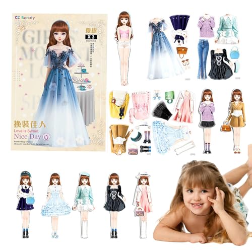 Iouyjiu Magnetische Anziehpuppen, Magnetische Anziehpuppen - Entspannendes und lustiges Kleidungs-Matching-Spiel,Prinzessin-Anziehpuppe aus Papier, leicht zu greifen, Geschenk für Kinder, Mädchen im Iouyjiu Magnetische Anziehpuppen, Magnetische Anziehpuppen - Entspannendes und lustiges Kleidungs-Matching-Spiel,Prinzessin-Anziehpuppe aus Papier, leicht zu greifen, Geschenk für Kinder, Mädchen im von Iouyjiu