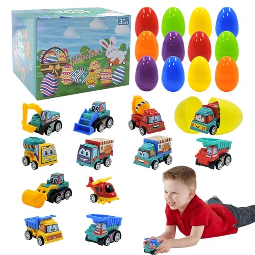 Iouyjiu Osterspielzeug-Set, vorgefüllte Plastikeier, Pullover auf der Rückseite des Bauwagens, bunte Miniatur-Fahrzeuge, Osterjagd, Partygeschenke, für von Iouyjiu