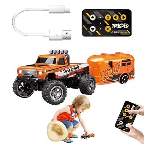 Iouyjiu Remote Control Trucks for Boys, Small Electric Car Toy, Offroad Rc Crawler, Rechargeable Rc Truck with Trailer and Lights 7.28x2.36x1.65 Inches for Boys and Girls (1 Piece) von Iouyjiu