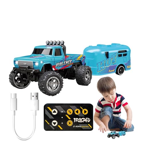 Iouyjiu Remote Control Trucks for Boys, Small Electric Car Toy, Offroad Rc Crawler, Rechargeable Rc Truck with Trailer and Lights 7.28x2.36x1.65 Inches for Boys and Girls (1 Piece) von Iouyjiu