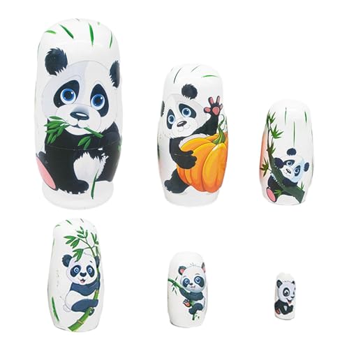 Iouyjiu Wooden Panda Puppen, 6-teilig, russische Nesting-Puppen, niedliche Tischdekoration für Kinder und Wohnzimmer, Dekoration, für einfache Verpackung und Transport 6,1 x 6,1 cm von Iouyjiu