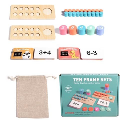 Number Counting Wooden Ten Frame Set | Hands-On Math Learning Manipulative for Preschool and Kindergarten | Educational Tool for Teachers and Parents of Children Ages 3-5 von Iouyjiu