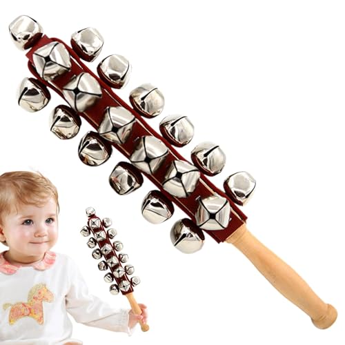 Sleigh Bells, Handheld Jingle Bells, Wooden Handle Percussion, Bright Sound Durabless Design 1 Pack, Music Learning and Early Education for Classroom Learning, 32x7x5cm Wood von Iouyjiu