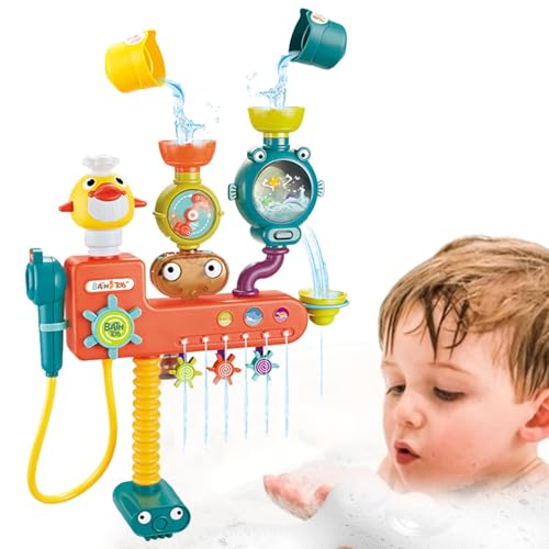 Toddler Sensory Water Play, Bathtub Toy, Shower Toys, Bath Time Pipes, Valves Toy, Set with Suction Cups, Fun Educational for Kids, for Boys and Girls 11.02x2.95 Inches von Iouyjiu