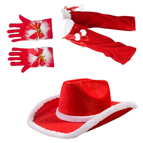 Weihnachts-Cowboyhut, Weihnachtsmann-Cowgirl-Kostüm, eleganter roter Weihnachtsmann-Cosplay-Mütze, dekoratives Zubehör für Weihnachts-Kostüme für Veranstaltungen zu Hause von Iouyjiu