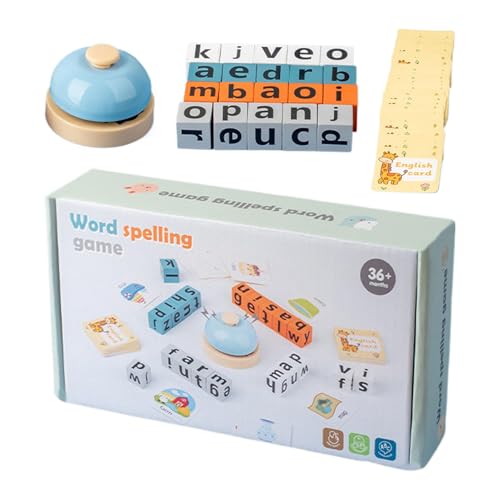 Wooden Alphabet Blocks, Lernspiel aus Holz mit Blocks Spelling Spiel, lustiges Lernspiel, Kinderspiel mit Flash-Karten, 22 x 11 x 4 cm, für Kinder ab 3 Jahren und mehr (1 Set) von Iouyjiu