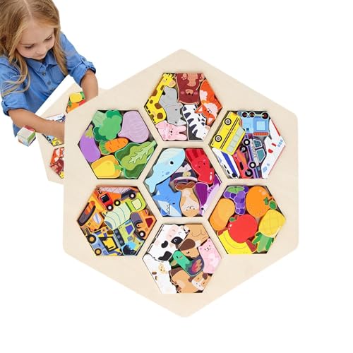 Wooden Block Puzzles, Transport Puzzle Board, Kids Educational Puzzle, Sturdy Preschool Brain Teaser mit kindersicherem Material für , Mädchen, Gold Preschooler, 1 Set von Iouyjiu