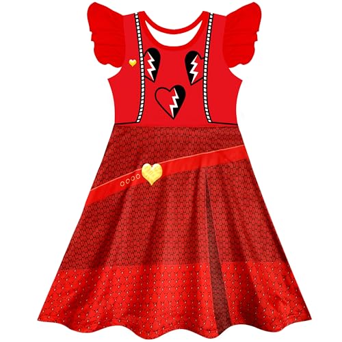 Iowillar Rotes Kostüm für Kleinkinder, Mädchen, kleine Kinder, blaue Rüschenärmel, Sommerkleidung, Outfit von Iowillar