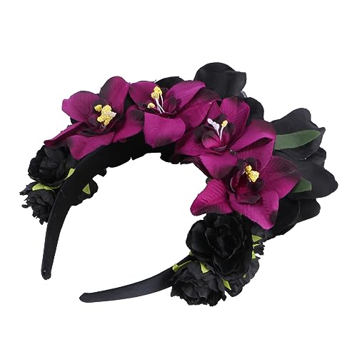 Ipetboom 1 Stk Rosen Blumen Stirnband Halloween Maske Rosenstirnband Für Frauen Stirnband Mit Roten Rosen Kopfschmuck Stirnband Mit Rosenblüten Feiertagsblumenstirnband Girlande Stoff Black von Ipetboom