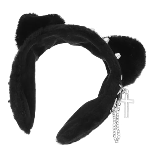 Ipetboom Kreuz Stirnband Rave Katzenohr doppelseitiger Schrubber Mörtel Winde Gel Haarband für Bühnenauftritte Haarband für Partys Cosplay Haarschmuck Zubehör für Katzenkostüme Plüsch Black von Ipetboom