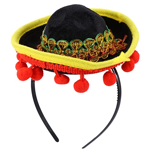 Ipetboom Mexiko Haarbänder Fiesta-Taco-Partyzubehör Sombrero-Hüte mit Ballfransen Männer Stirnband Lüfter Kappen kopfschmuck Mini-Haarreifen Mexiko Haarband Mexiko Kopfbedeckung Black von Ipetboom