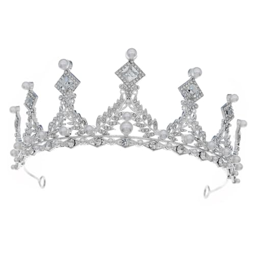 Ipetboom Perlenkrone Strass Tiara Stirnband Mit Strasssteinen Für Die Braut Perlen Tiara Brautkronen Strass-Stirnband Hochzeit Stirnband Hochzeits-Tiara Braut Stirnband Silver Legierung von Ipetboom