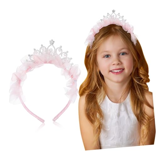 Ipetboom Tiara Mädchenkrone Rosa Haarband mit Prinzessinnenkrone Kinderkrone Rosa Kronen-Kopfschmuck Hochzeitsstirnbänder für Gäste Krone der Geburtstagskönigin Kleinkindkrone Gittergewebe von Ipetboom