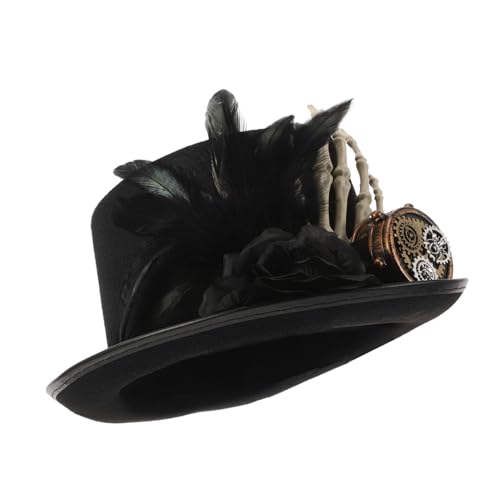 Ipetboom Unisex Hut Top Hat Hut Steampunk-Zubehör Halloween-Hüte für Männer Gothic-Ausrüstung für Damen Vintage Steampunk-Hut Cosplay-Gasmasken Hexenhut mit schwarzer Rose Harz Black von Ipetboom