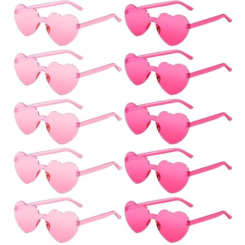 Irikdescia 10 Stück Retro Hippie Brille, Rosa Herz-Partybrille, lustig Und Modisch Randlos Candy Transparent Sonnenbrille Für Kleidungskombinationen, Festivals von Irikdescia