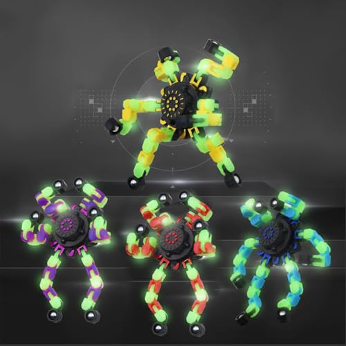 Irikdescia 4 Stück Fidget Spinner, DIY Transformable Chain Robot Finger Spinner, im Dunkeln leuchtendes, Verformbares Kreatives Mechanisches Gyro-Spielzeug, Stressabbau von Irikdescia