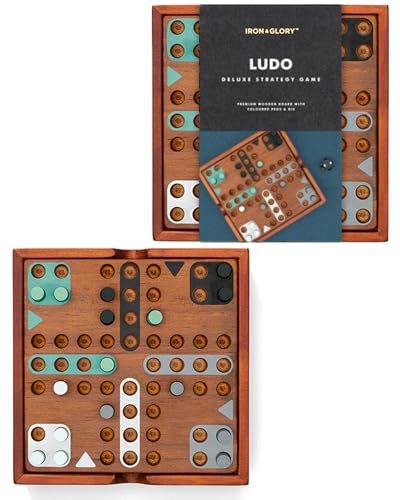 Iron & Glory Ludo Brettspiel | Holzpuzzles & Spiele | Brettspiele für Familiennacht | Couchtischdekoration | Familien-Brettspiele für Spieleabend | 4 Spieler Spiele & Holz Wohnzimmer Dekor von Iron And Glory