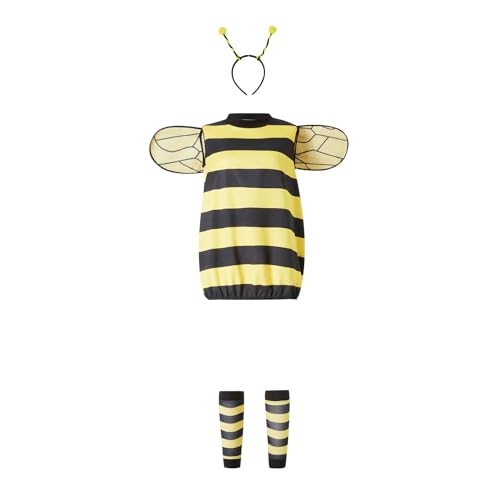 Irrun Karnevals kostüme Damen, Biene Maja Kostüm Erwachsene, Bee Cosplay Kostüm Set for Child Adult, Honigbiene Kleid mit Flügeln Stirnband Beinärmel für Party XL Size von Irrun