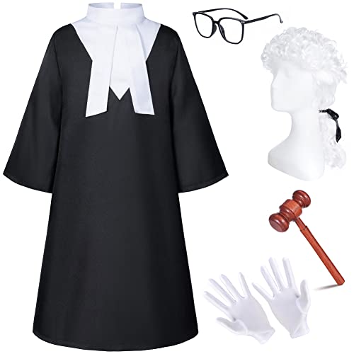 Irtysh Halloween Robe Richter Anwalt Kinder Party Abschlusskleid Kostüm Cosplay Holz Hammer Perücke Brille Handschuhe Set (140) von Irtysh