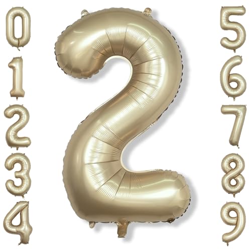 Geburtstag Zahlen Luftballon 2 Jahre, 40" Groß Champagner Gold Folienballon Zahl 2 für Mädchen, Metallic Hell Gold Helium Ballon 2. Geburtstagsdeko, Zahlenballon 2 zum Frau Mann Jubiläum Party Deko von Isndare